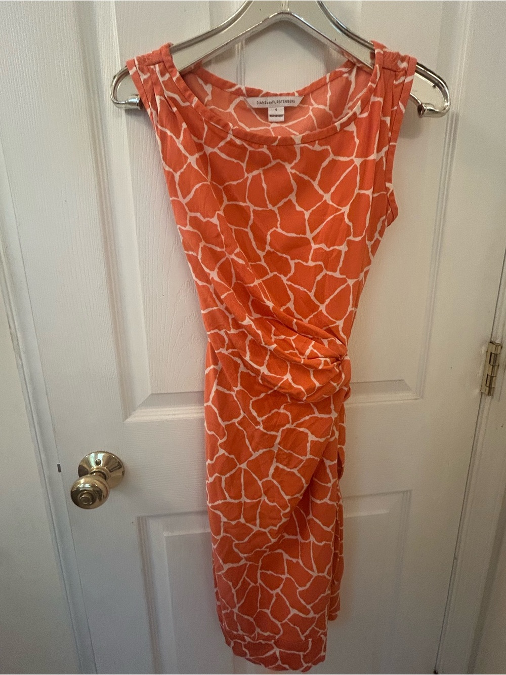 Diane Von Furstenberg Orange and White Patterned Midi Dress